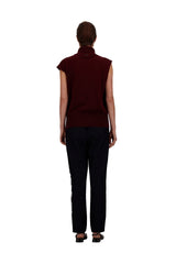 Merino Wool Sleeveless Turtle - Bordeaux