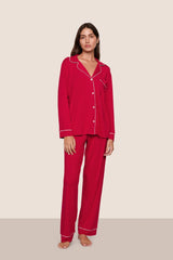 Eberjey Gisele Long PJ Set - Holly Red/Ivory