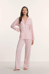 Eberjey Gisele Long PJ Set - Pale Pink/Fig