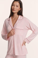 Eberjey Gisele Long PJ Set - Pale Pink/Fig
