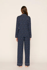 Eberjey Gisele Printed Long PJ Set - Santa Paws Navy/Ivory