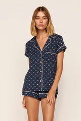 Eberjey Gisele Printed Shortie PJ Set - Santa Paws Navy/Ivory