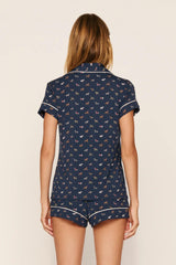 Eberjey Gisele Printed Shortie PJ Set - Santa Paws Navy/Ivory