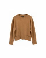 Cotton Cashmere Crew Neck Sweater with Pocket Detail - Camel
