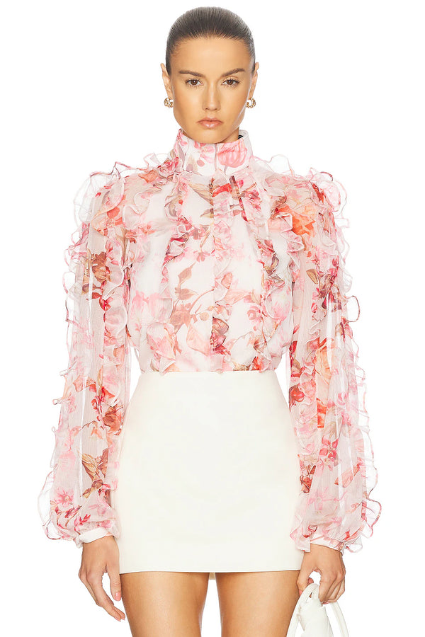 Floral Haze Ruffle Blouse