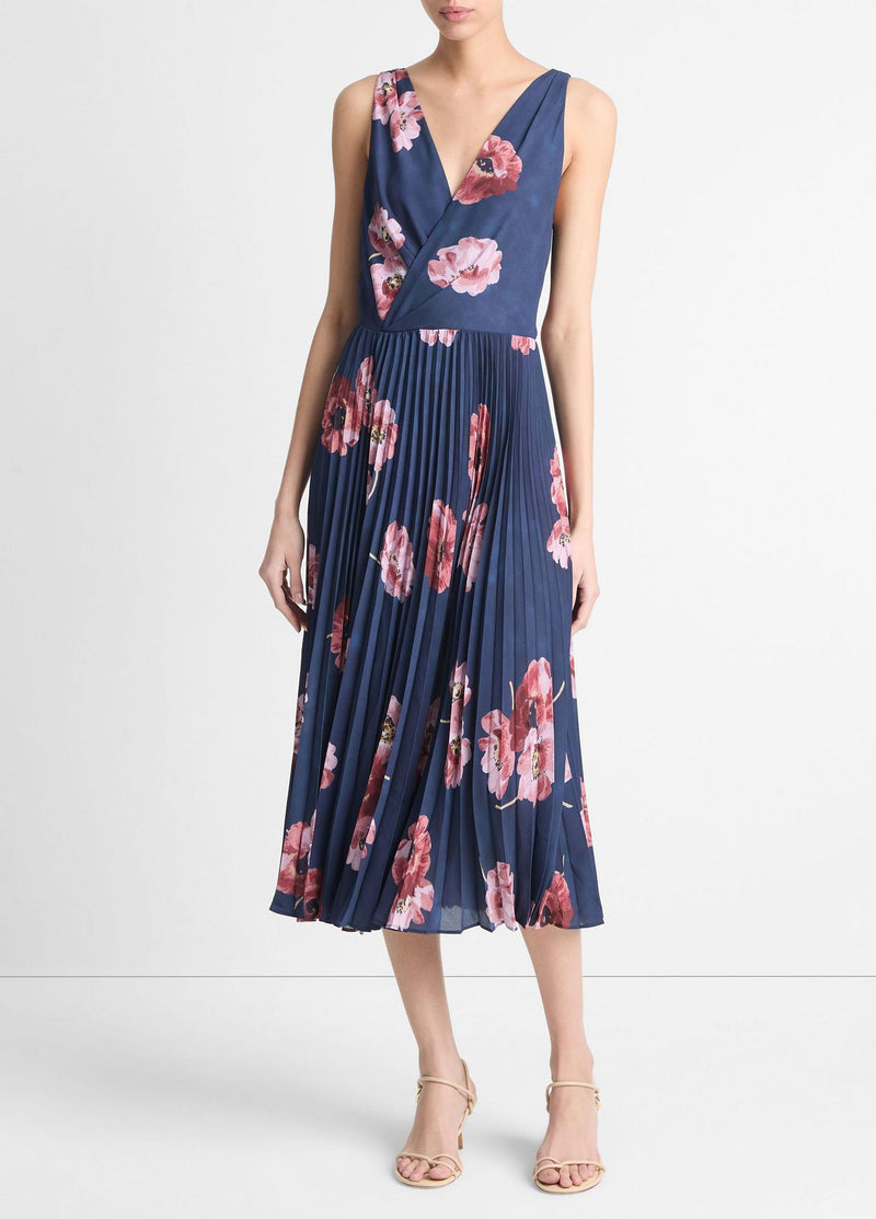 Painted Poppy Pleated V-Neck Dress