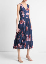 Painted Poppy Pleated V-Neck Dress