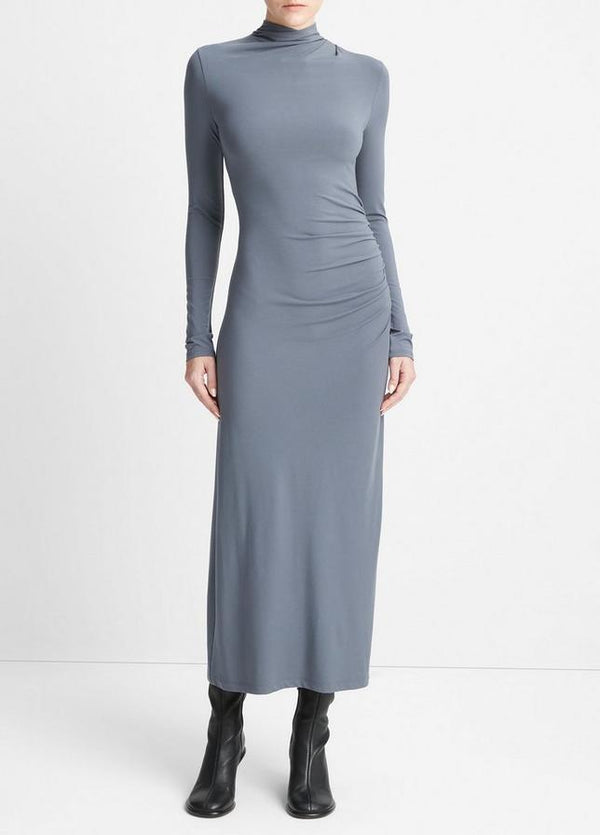 Long Sleeve Turtle Neck Rouched Dress - Oak Hall