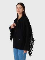 The Western Fringe Sweater Jacket - Black