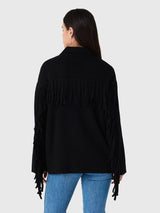 The Western Fringe Sweater Jacket - Black