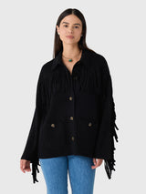 The Western Fringe Sweater Jacket - Black