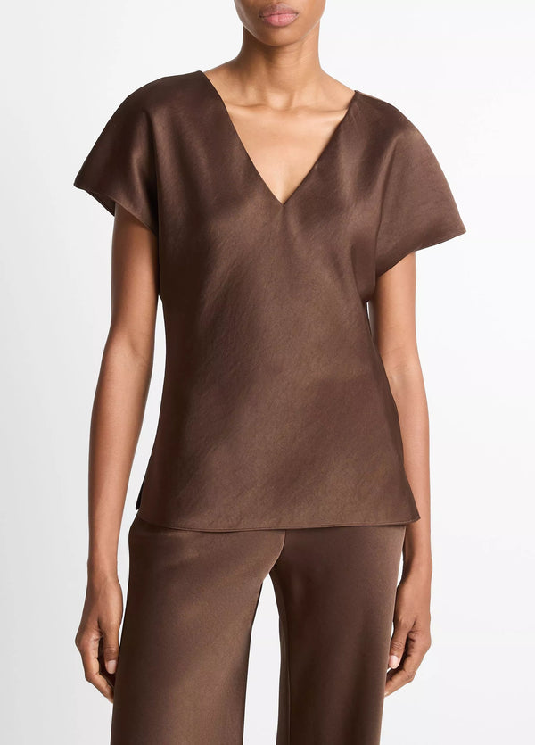 Cap Sleeve V-Neck Blouse
