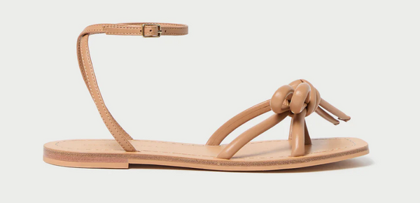 Henriette Leather Bow Flat Sandal With Ankle Strap