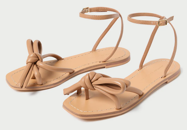 Henriette Leather Bow Flat Sandal With Ankle Strap