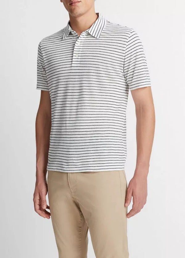 Stripe Linen Short Sleeve Polo - Oak Hall