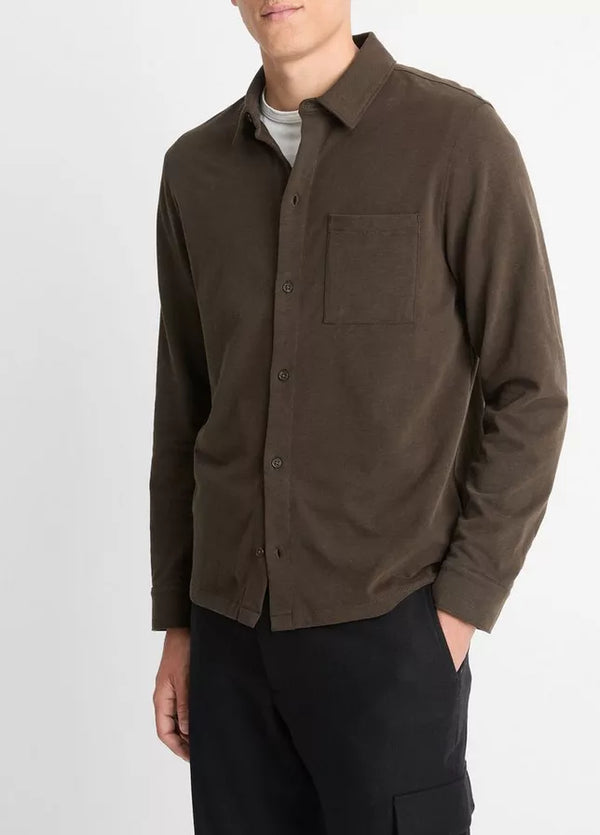 Sueded Jersey Long Sleeve Button Down