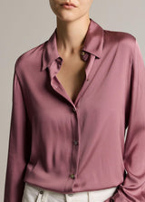Silk-Blend Slim Button-Front Blouse - Dusty Peony
