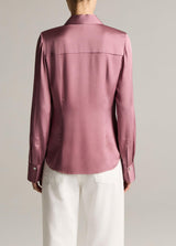 Silk-Blend Slim Button-Front Blouse - Dusty Peony