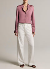 Silk-Blend Slim Button-Front Blouse - Dusty Peony