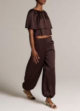 Mid-Rise Plissé Drawcord-Hem Pant - Iron