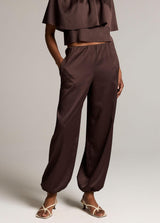 Mid-Rise Plissé Drawcord-Hem Pant - Iron