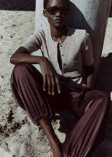 Mid-Rise Plissé Drawcord-Hem Pant - Iron