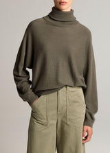 Wool-Cashmere Dolman-Sleeve Turtleneck Sweater - Rosemary
