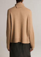 Wool-Cashmere Side-Slit Turtleneck Sweater - Camel
