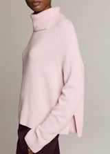Wool-Cashmere Side-Slit Turtleneck Sweater - Iris Quartz