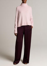 Wool-Cashmere Side-Slit Turtleneck Sweater - Iris Quartz