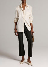 Striped Twill Button-Front Shirt - Cream/Brown