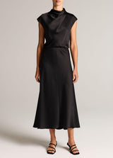 Draped Satin Cowl-Neck Dress - Oak Hall