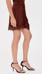 Dion Satin and Lace Mini Skirt - Sandalwood