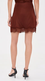 Dion Satin and Lace Mini Skirt - Sandalwood