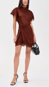 Dion Satin and Lace Mini Skirt - Sandalwood