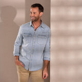 Madison Creek Bisley Washed Denim Western Shirt - Chambray Denim