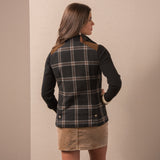 Madison Creek Cashiers Vest With Rabbit Fur Collar - Dark Grey Plaid