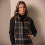 Madison Creek Cashiers Vest With Rabbit Fur Collar - Dark Grey Plaid
