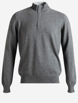 Gran Sasso Wool and Cashmere Suede Trim Quarter-Zip Sweater Grey
