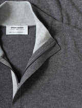Gran Sasso Wool and Cashmere Suede Trim Quarter-Zip Sweater Grey