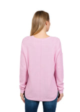 Cotton Cashmere Waffle Stitch Drop Shoulder Sweater - Pink