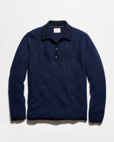 Billy Reid Long-Sleeve Step Jacquard Sweater Polo - Carbon Blue Multi