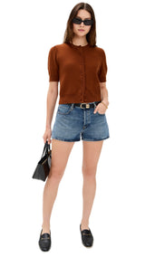The Cashmere Pointelle Cardi - Chestnut