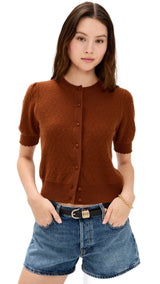 The Cashmere Pointelle Cardi - Chestnut