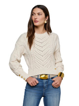 Storm Boxy Crop Cable Pullover - Ivory/Gold