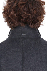 Diagonal Wool Blend Coat with Detachable Faux Fur Collar - Charcoal