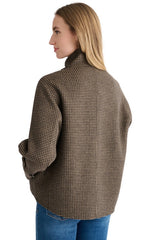 Houndstooth Button Mock Coat - Black Multi