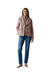 Knit Insert Notch Collar Coat - Sandstone