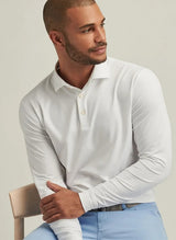 Solid Long-Sleeve Performance Jersey Polo - White