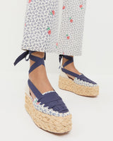 Loeffler Randall Mason Closed Toe Platform Espadrille With Ankle Wrap - Prairie Floral/Navy